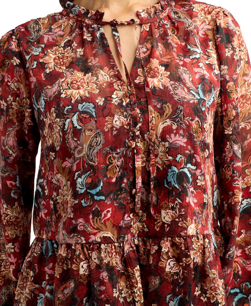 Juniors' Printed Satin Peplum Top