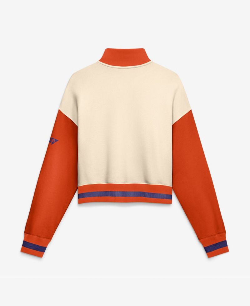 Women's Natural/Orange Clemson Tigers Oversized Legacy Color Block Cropped Quarter-Zip Pullover