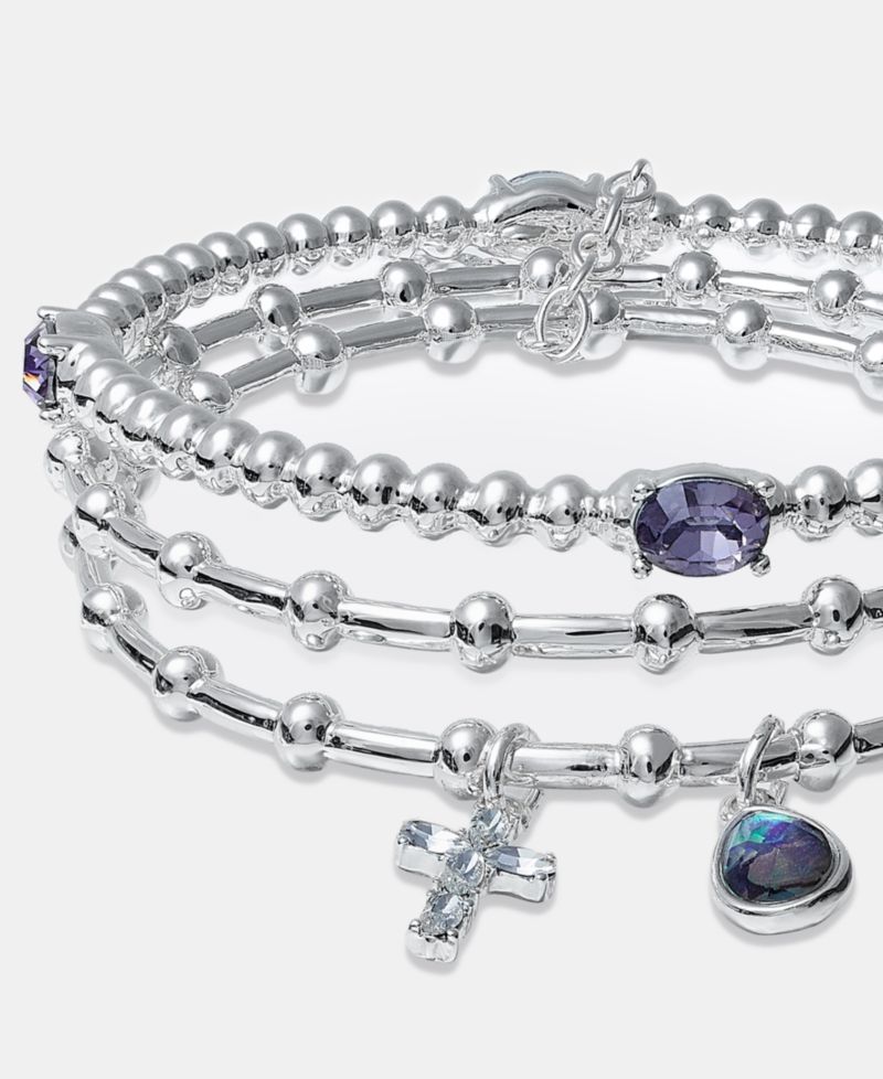 Cross Charm Stretch Bracelets, 3-Piece Set