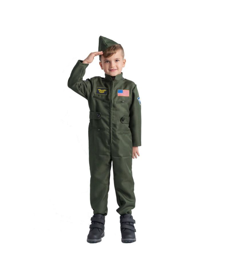 Fighter Pilot Jumpsuit & Hat Costume Set - Kids Boys & Girls