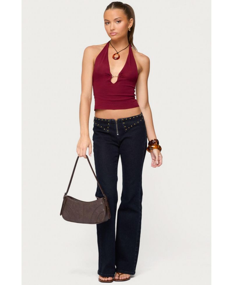 Women's Missie Knitted Plunge Neck Halter Top