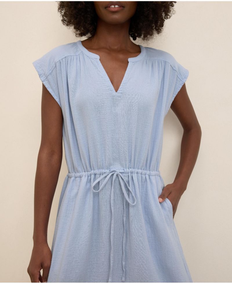 Women's Organic Cotton Coastal Double Gauze Tie Waist Midi Dress