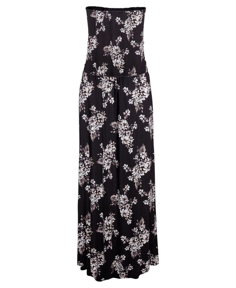 Women's Viscose Printed Strapless Column Bandeau Maxi Dress