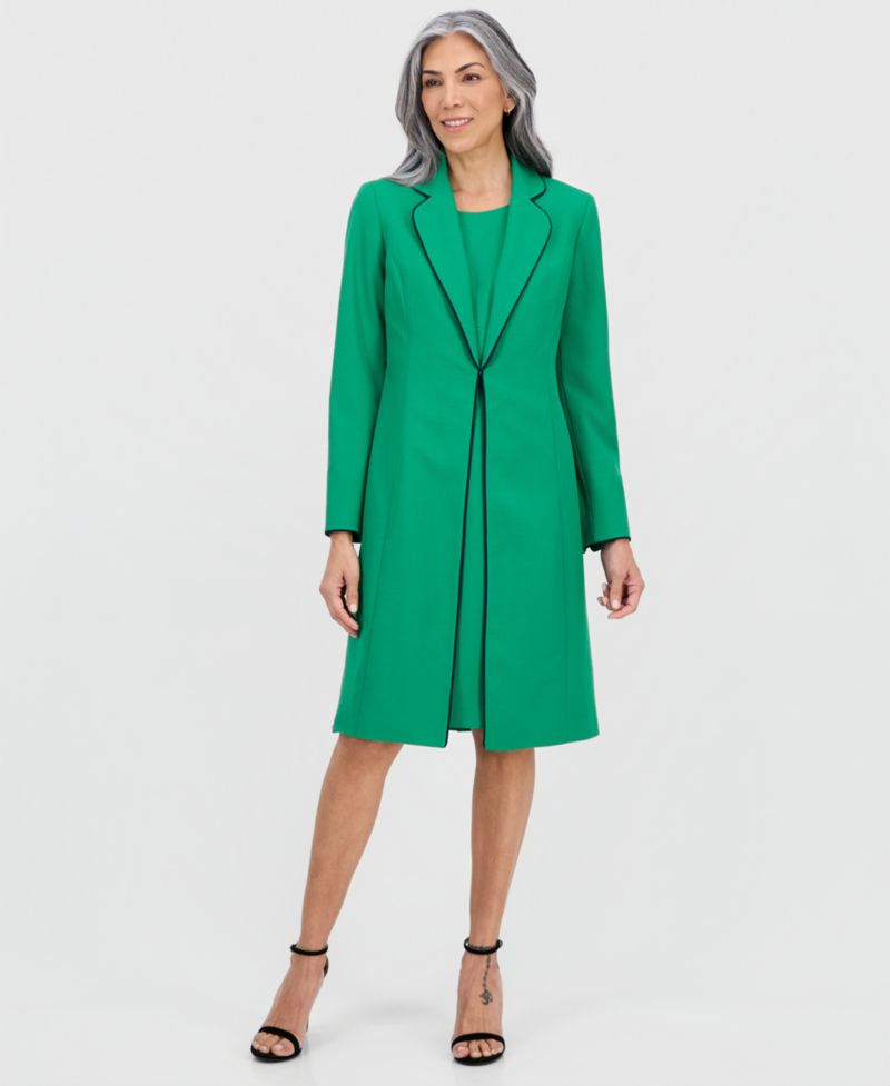 Women's Topper Jacket & Round-Neck Sheath 2 Piece Dress Suit, Regular & Petites