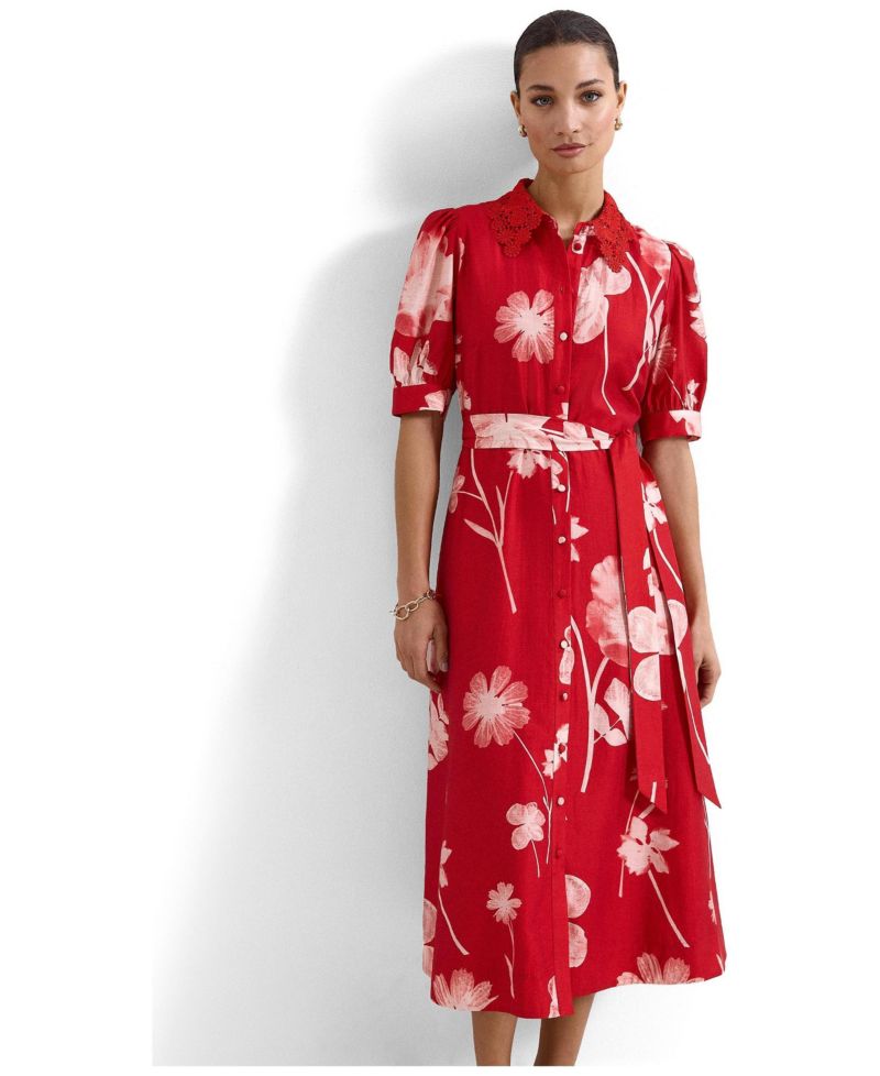Women's Delphine Floral-Print Self-Tie Waist Midi Dress