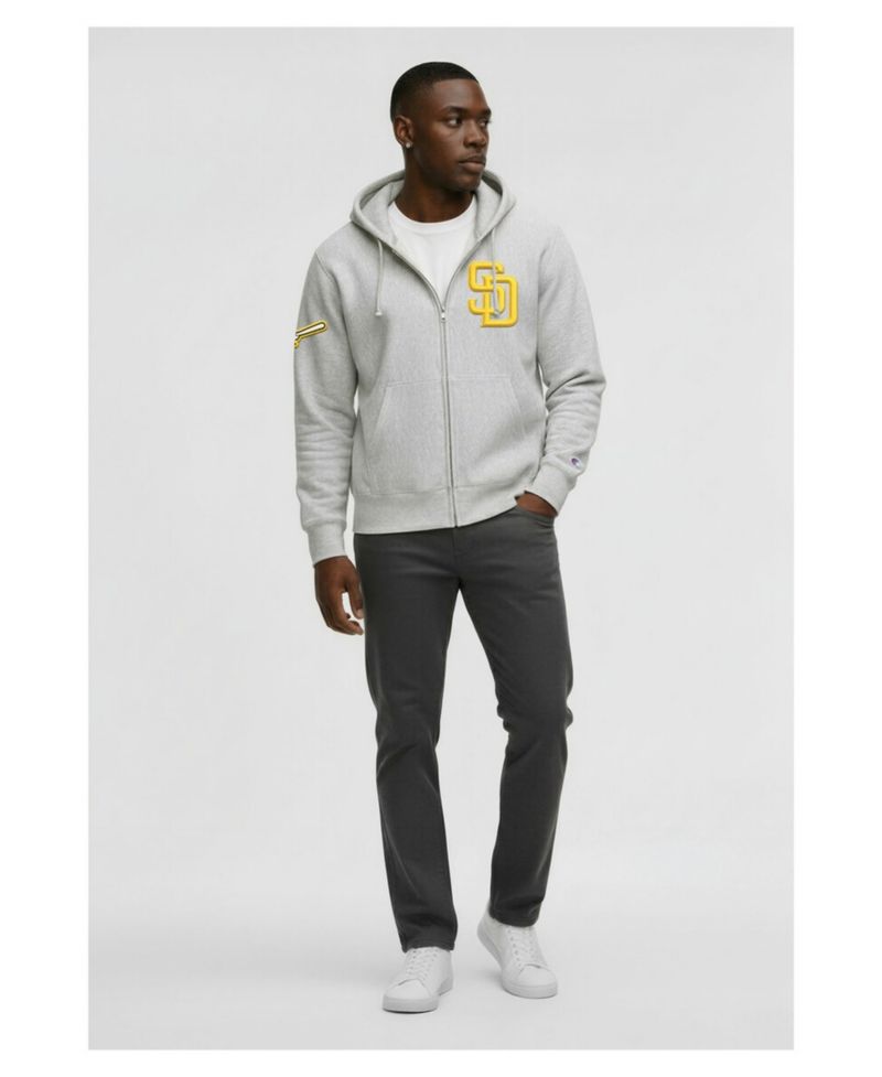 Men's Gray San Diego Padres Reverse Weave Chenille Full-Zip Hoodie