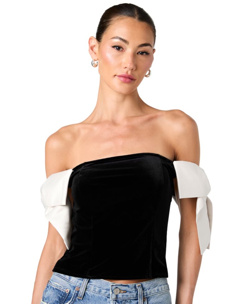 Women's Carey Off-The-Shoulder Velvet Satin-Bow Top
