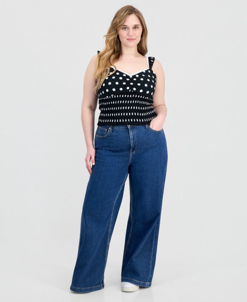 Trendy Plus Size Printed Smocked Sleeveless Top