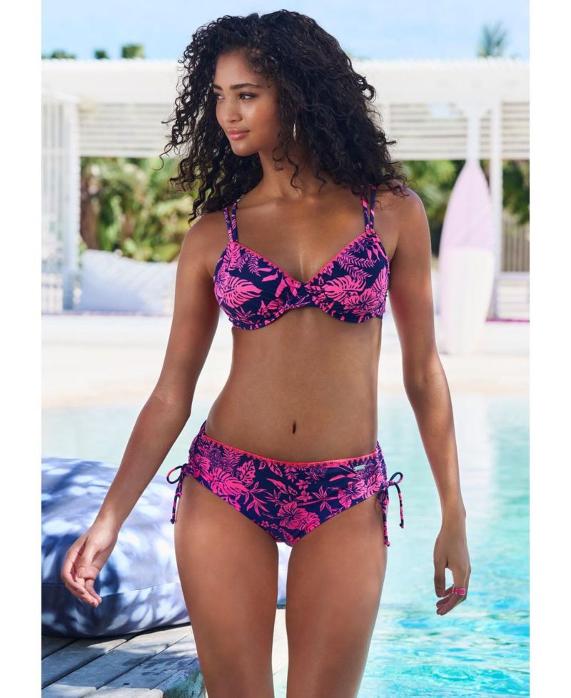 Women's Floral Print Tropical Mid Rise Bikini Mid-Rise Swim Bottom