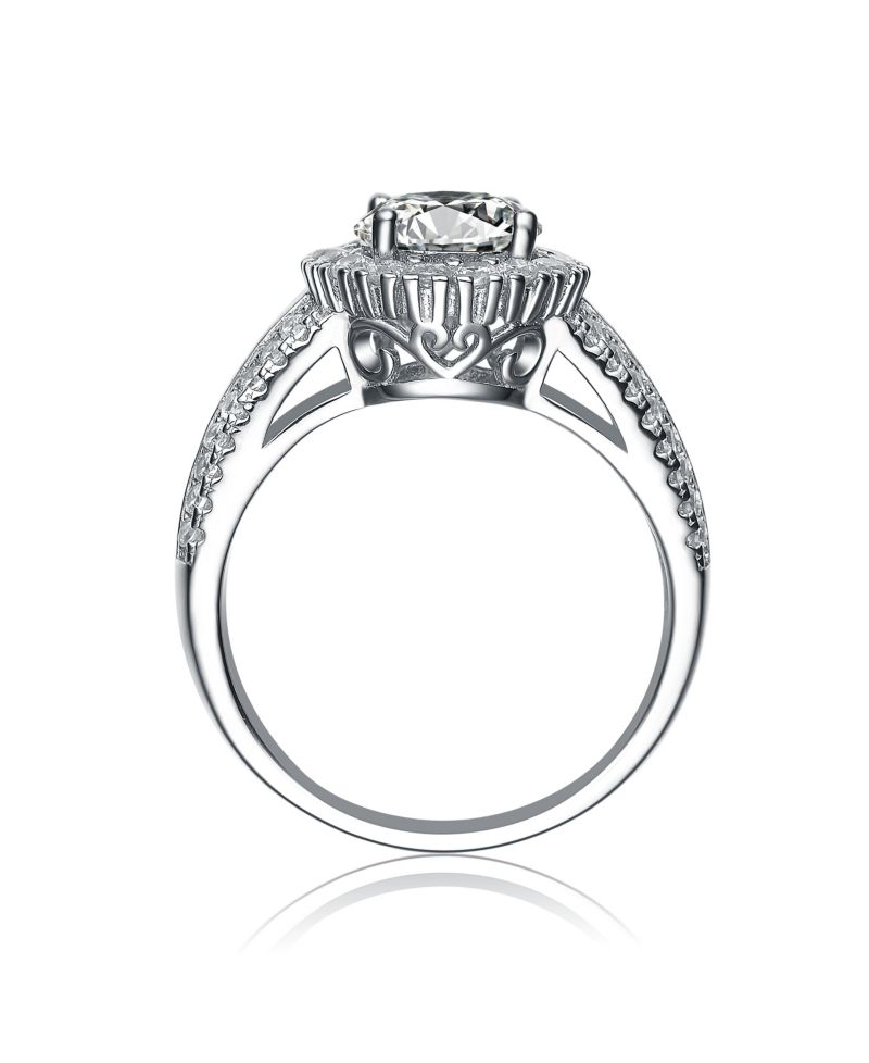 Elegant Sterling Silver White Gold Plated CZ Solitaire Ring