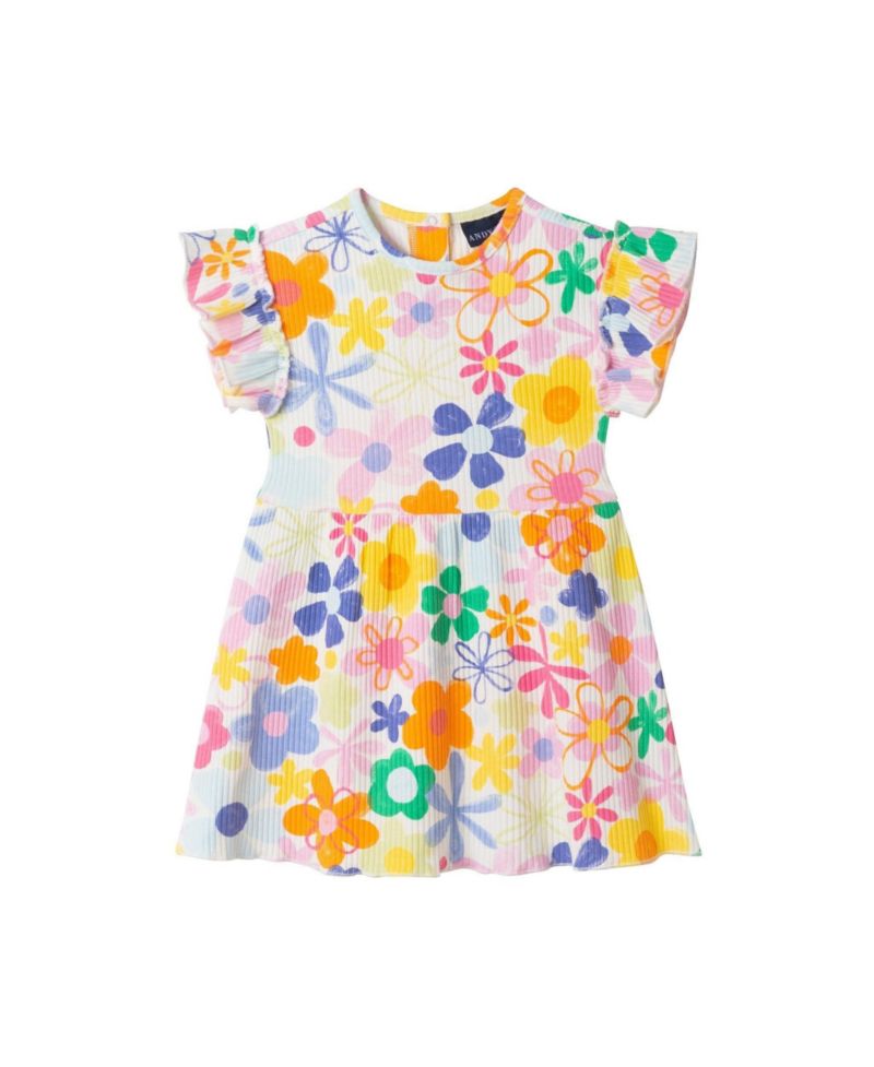 Infant Girls (Size 3-6M to 18-24M ) ) Floral Printed Rib Dress