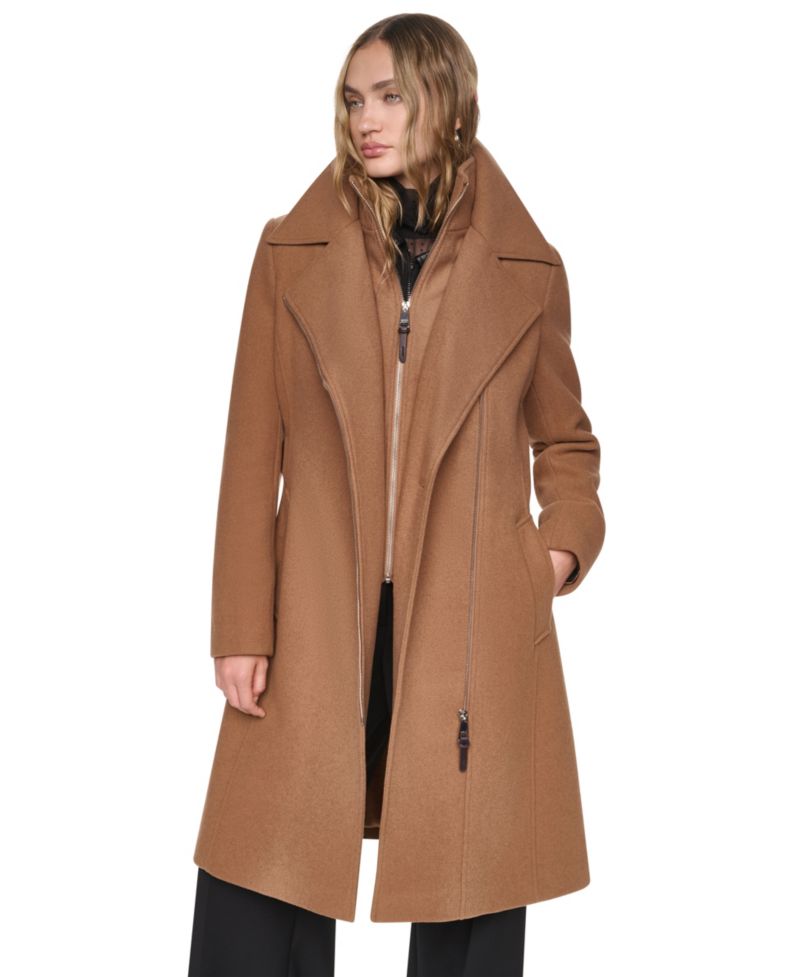 Women's Wool Belted Wrap Coat with Bib