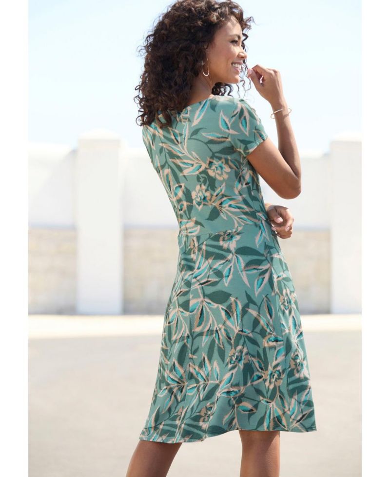 Women's Viscose Tropical Print Lace Up Detail A-Line Short Dress