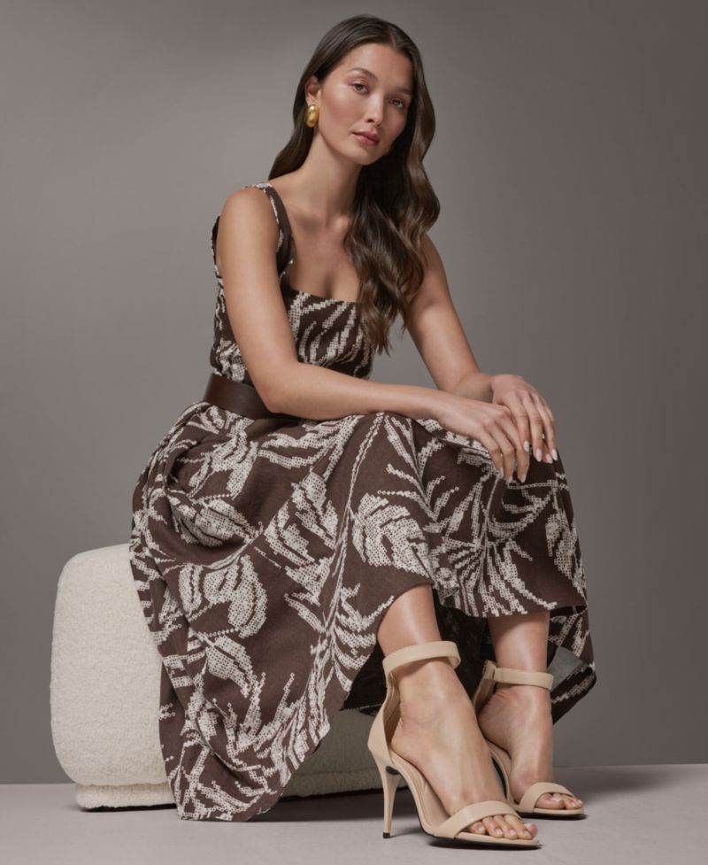 Women's Printed Square Neck Midi Dress