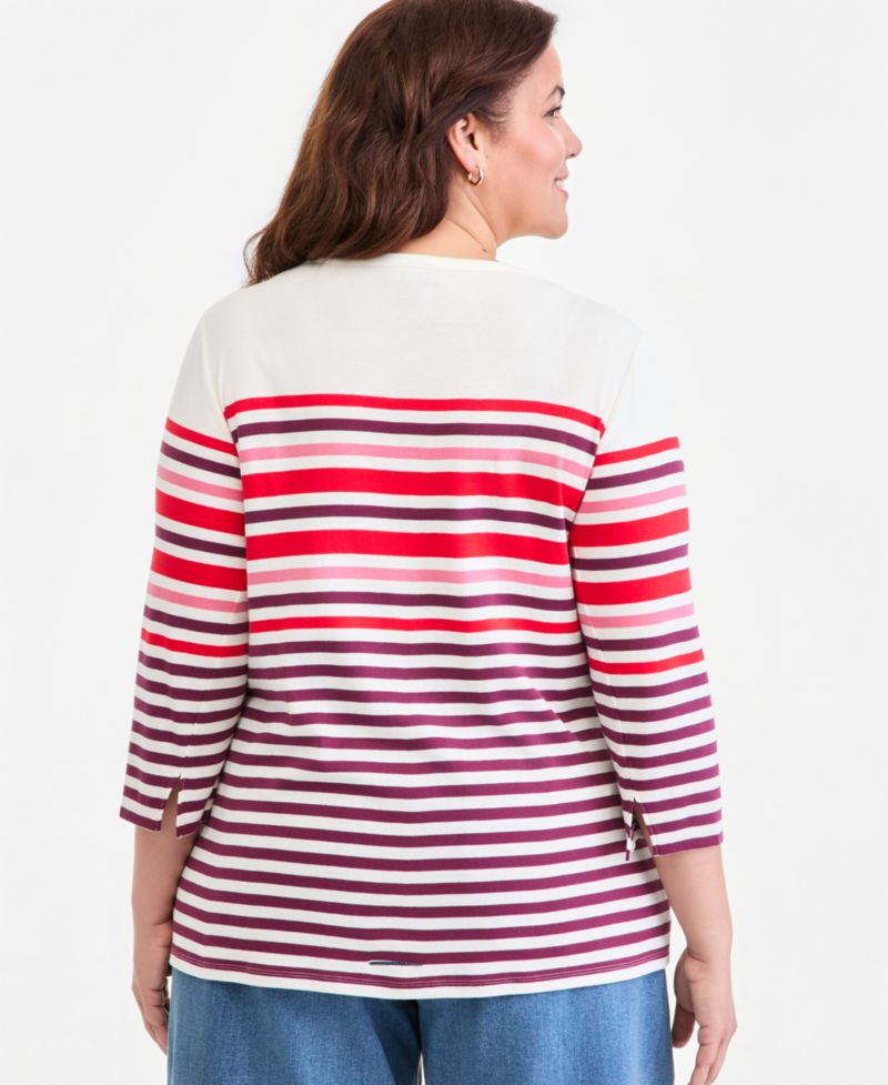 Petite Printed Pima Cotton 3/4-Sleeve Boat-Neck Top