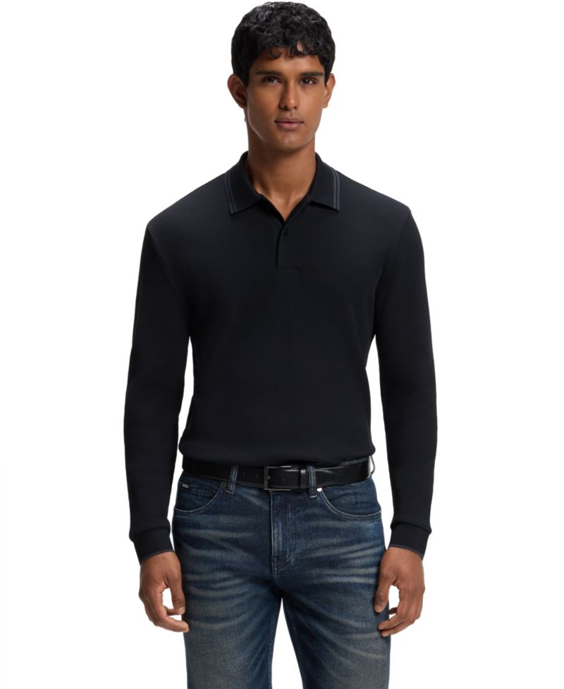 Men's H-Pittman 10 Stretch Long-Sleeve Waffle-Knit Polo Shirt