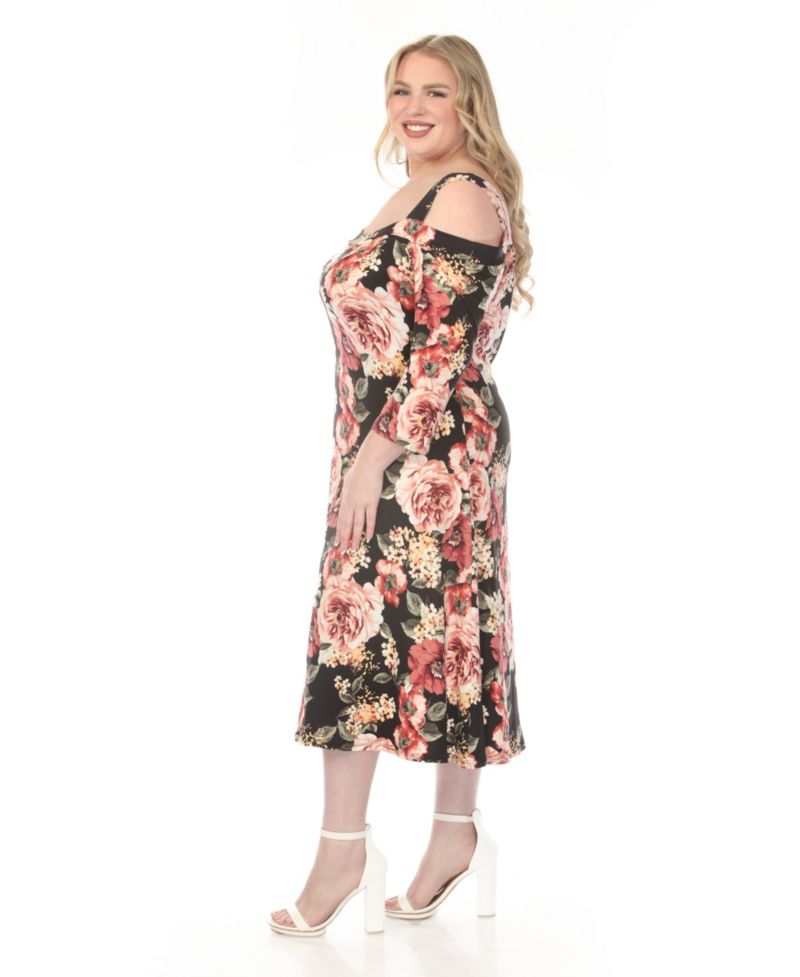Plus Size Cold Shoulder 3/4 Sleeve Dress