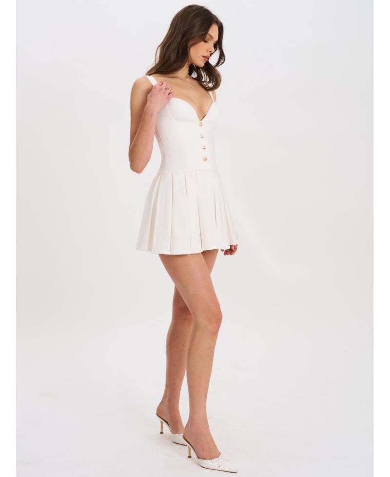 Women's Tala White Sleeveless Pleated Preppy Mini Dress