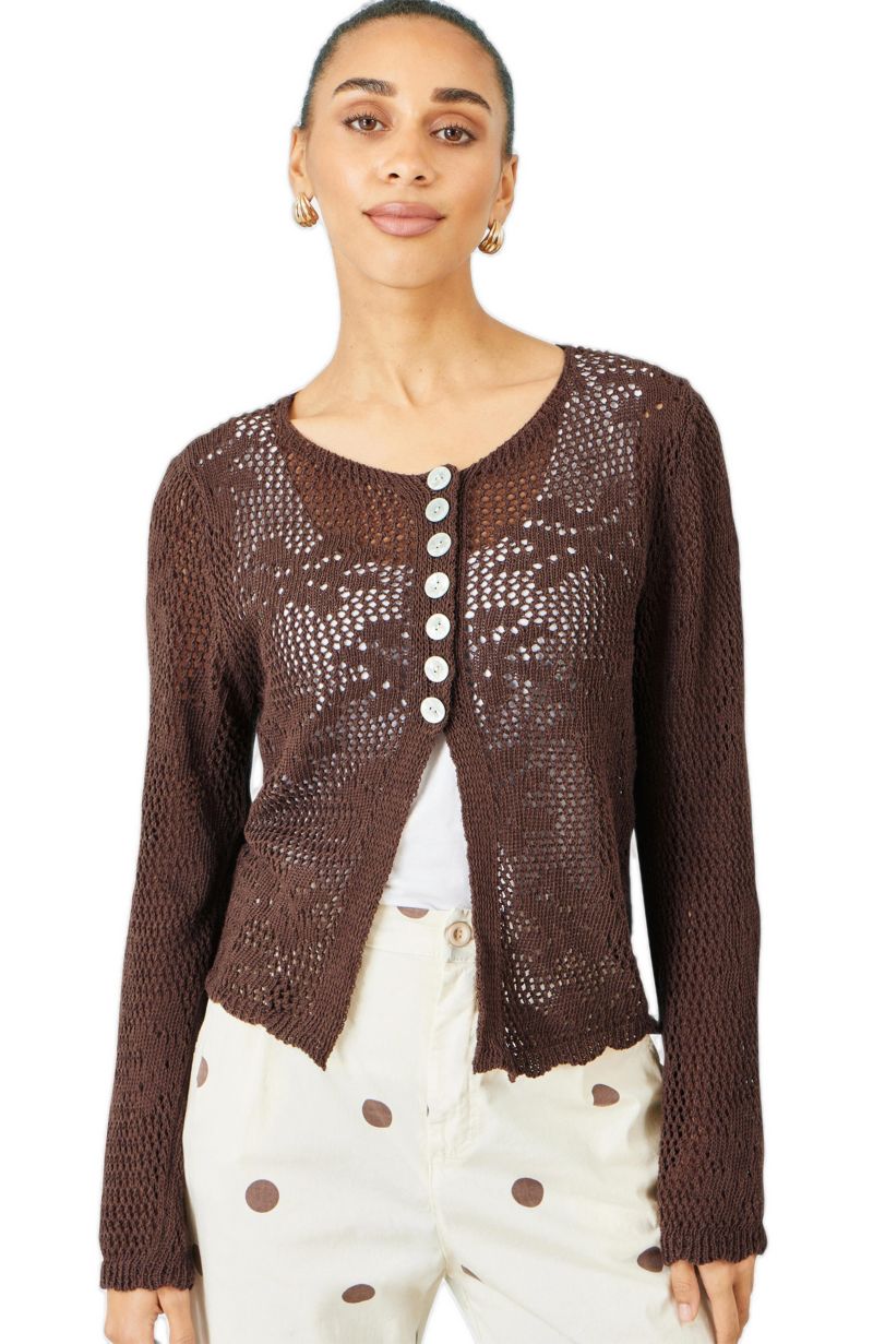 Women's Flower Crochet Button Up Cardigan