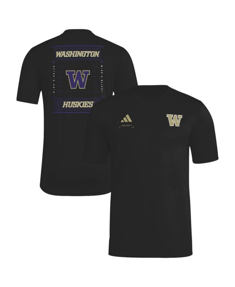 Men's Black Washington Huskies Locker Football Icon AEROREADY Pre-Game T-Shirt