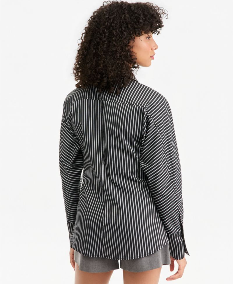 Women's Striped Tie-Neck Long-Sleeve Shirt