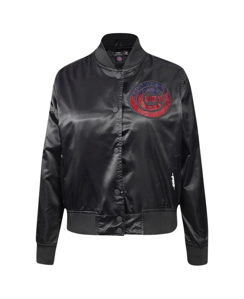 Women's Black Chicago Cubs Rhinestone Satin Full-Snap Jacket