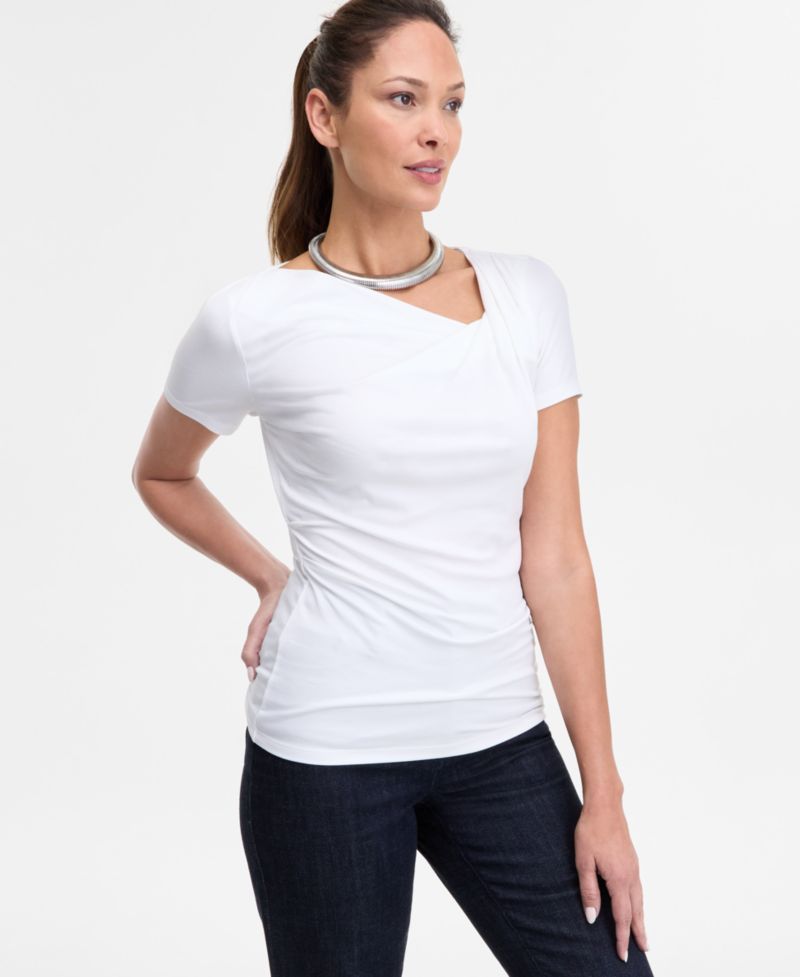 Women's Short Sleeve Asymmetric-Neck Top