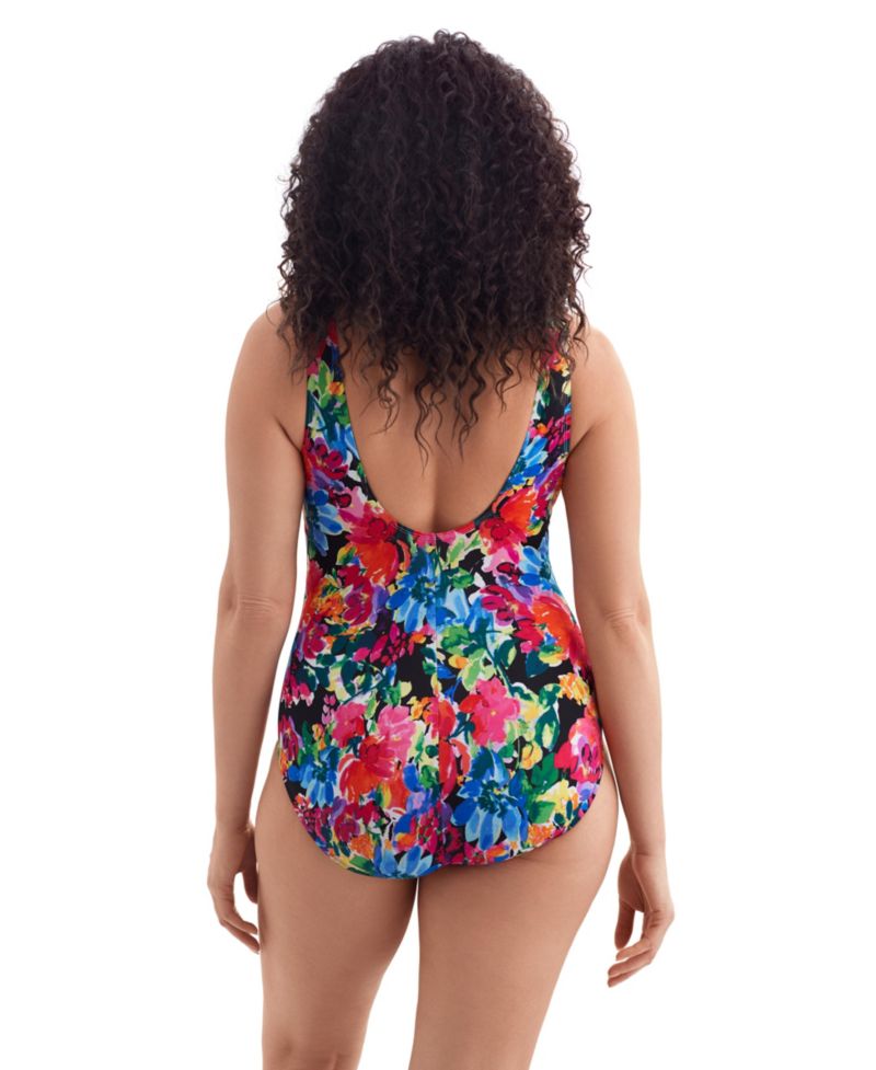 Women's Blooming Bouquet Twist Drape Tank Long Torso One-Piece Swimsuit