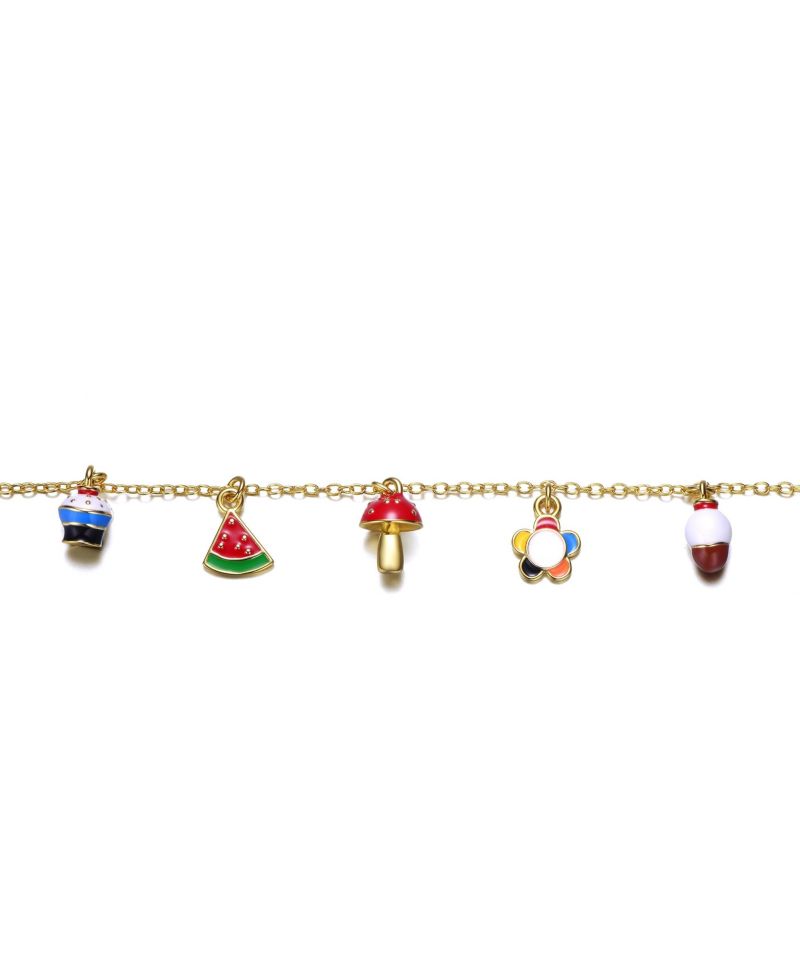 14k Yellow Gold Plated Adjustable Bracelet with Multi-Shaped Charms for Kids