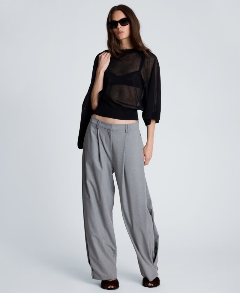 Women's Semi-Sheer Raglan Crewneck Cropped Sweater
