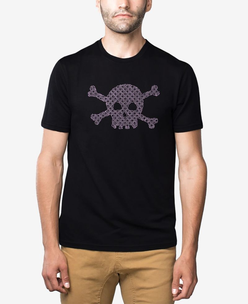Men's Cotton/Poly Blend Word Art Skull and Crossbones T-shirt