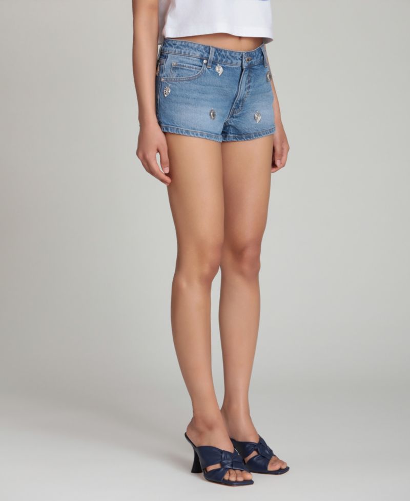 Women's Mid-Rise Charm Detail Front-Fly Denim Shorts