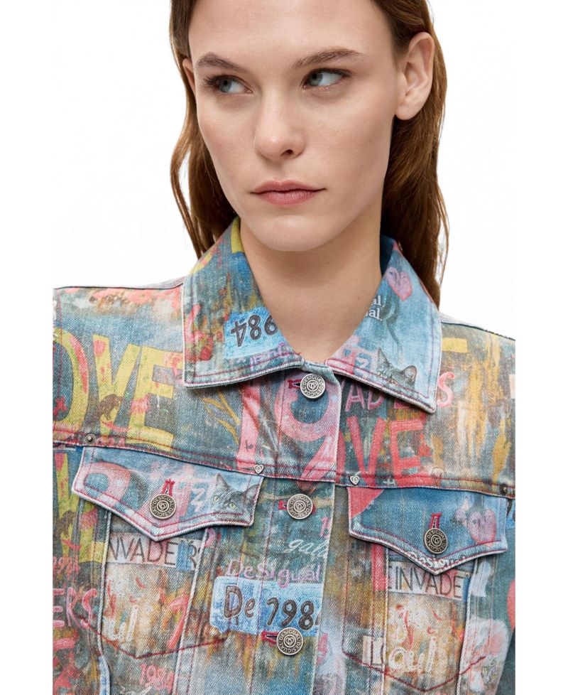 Women's Printed Short Denim Jacket