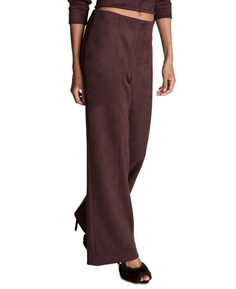 Women's Faux Suede High Rise Pull on Hollywood Waist Wide Leg Pant