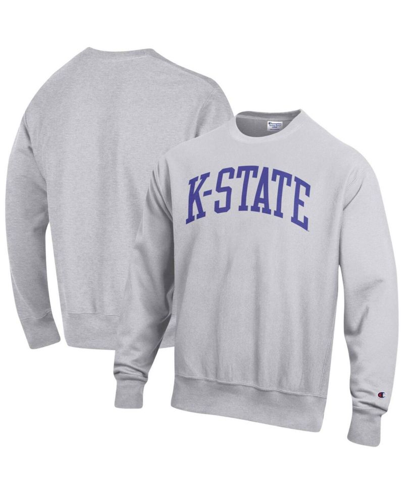 Men's Heathered Gray Kansas State Wildcats Arch Reverse Weave Pullover Sweatshirt