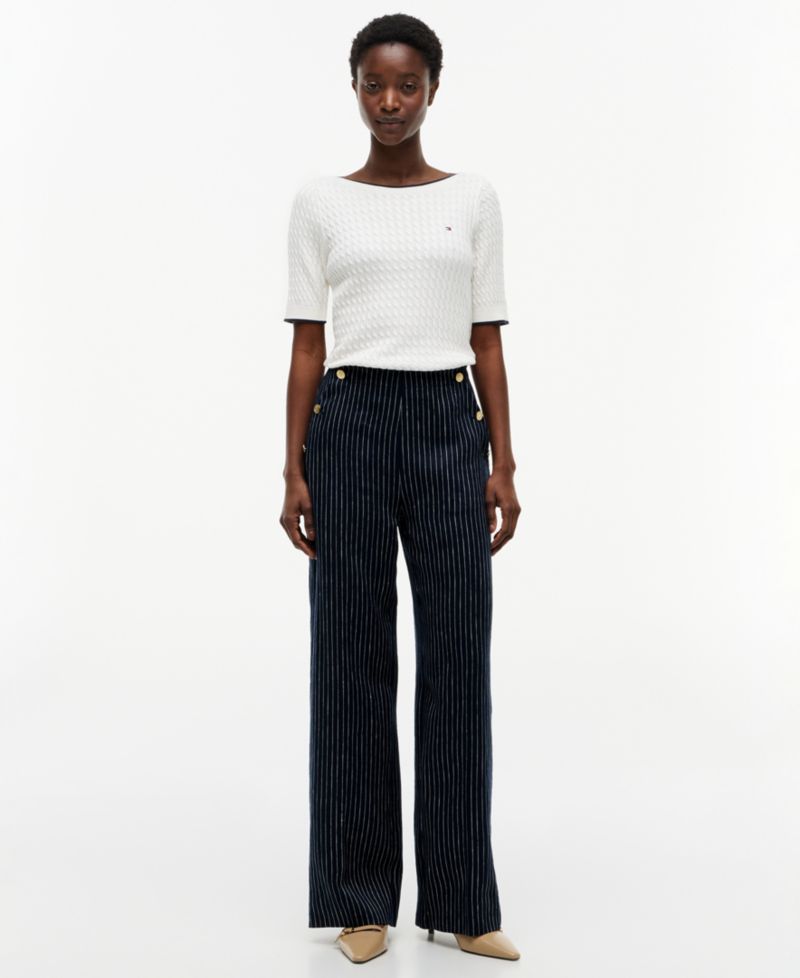 Women's Nautical Stripe High-Rise Wide-Leg Pants