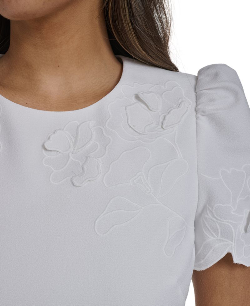 Petite Laser-Cut Trim Detail Fit & Flare Dress