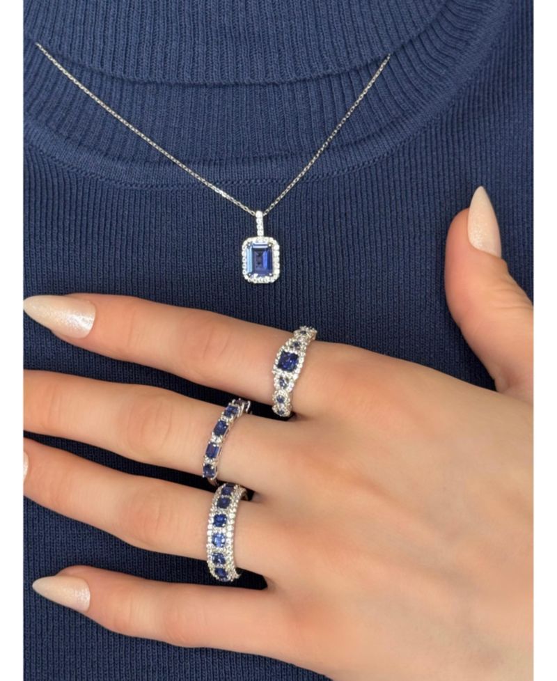 Suzy Levian Sterling Assher Cut Sapphire and Created Sapphire Proposal Ring