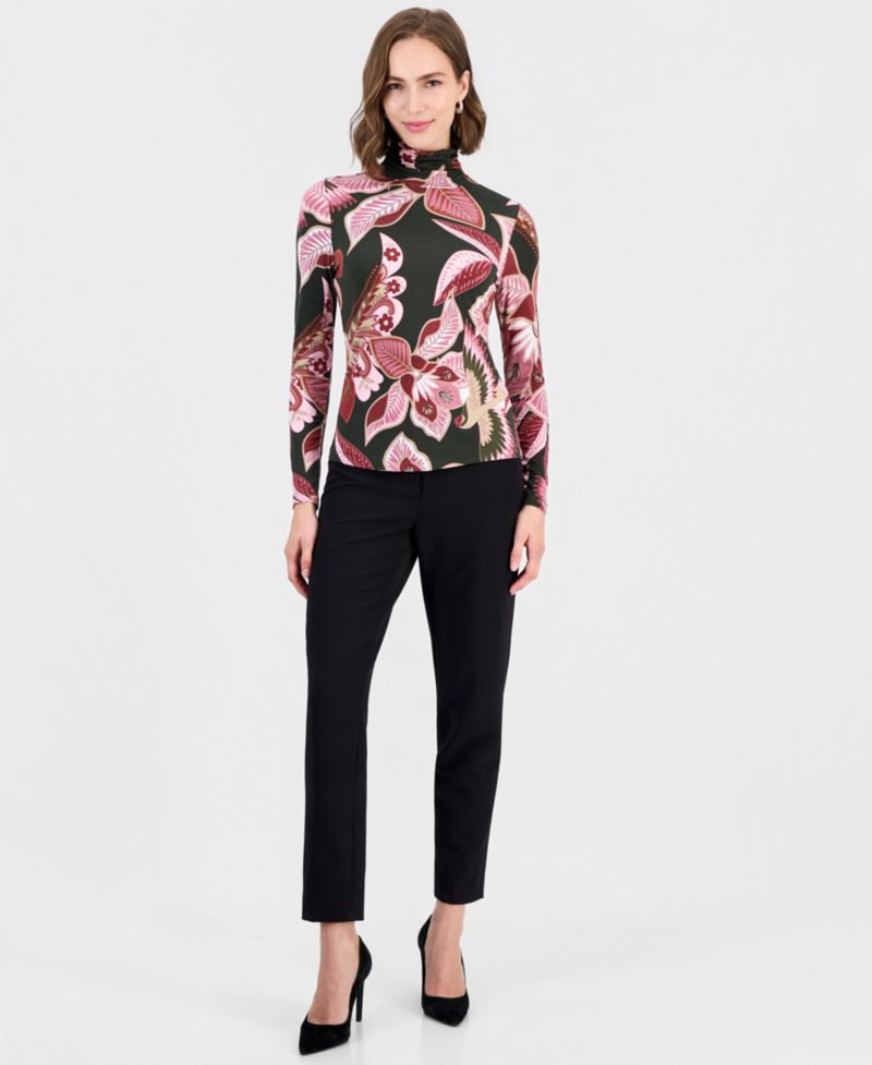 Women's Floral Mock-Neck Back-Zip Blouse