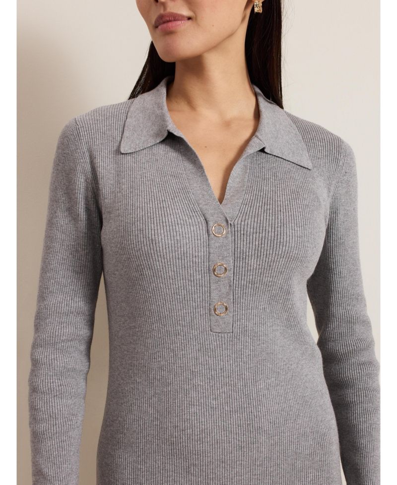 Women's Lucy Long-Sleeve Collared Ribbed-Knit Dress