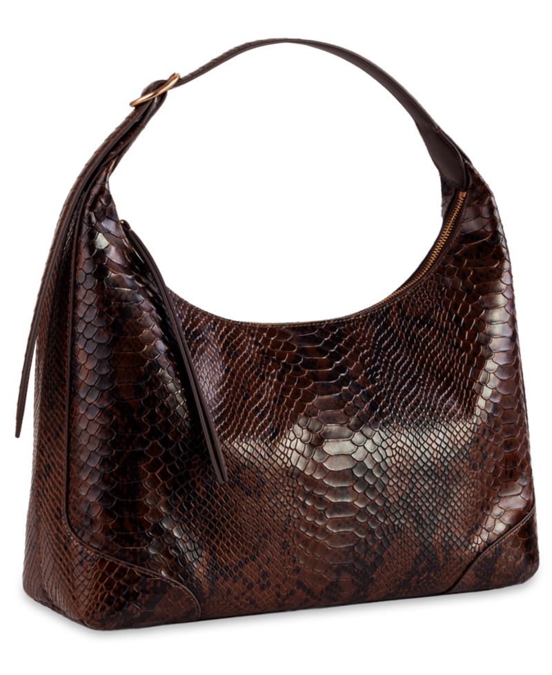 Elaina Embossed-Snake-Texture Zip-Top Medium Hobo Handbag