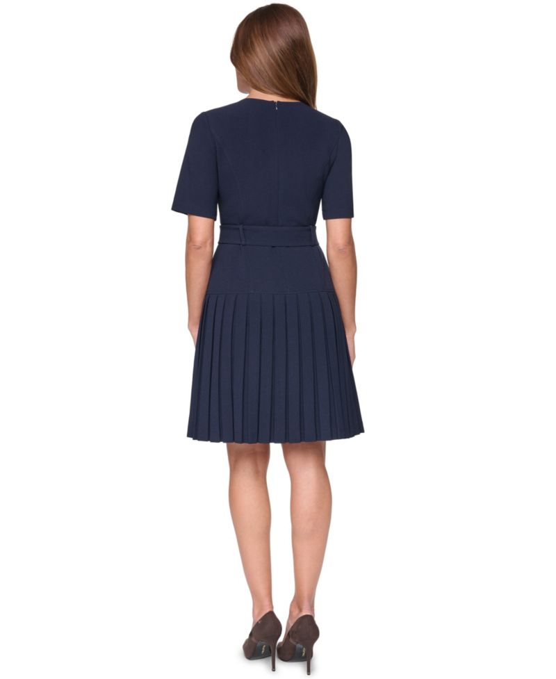 Petite Pleated Crepe Fit & Flare Dress