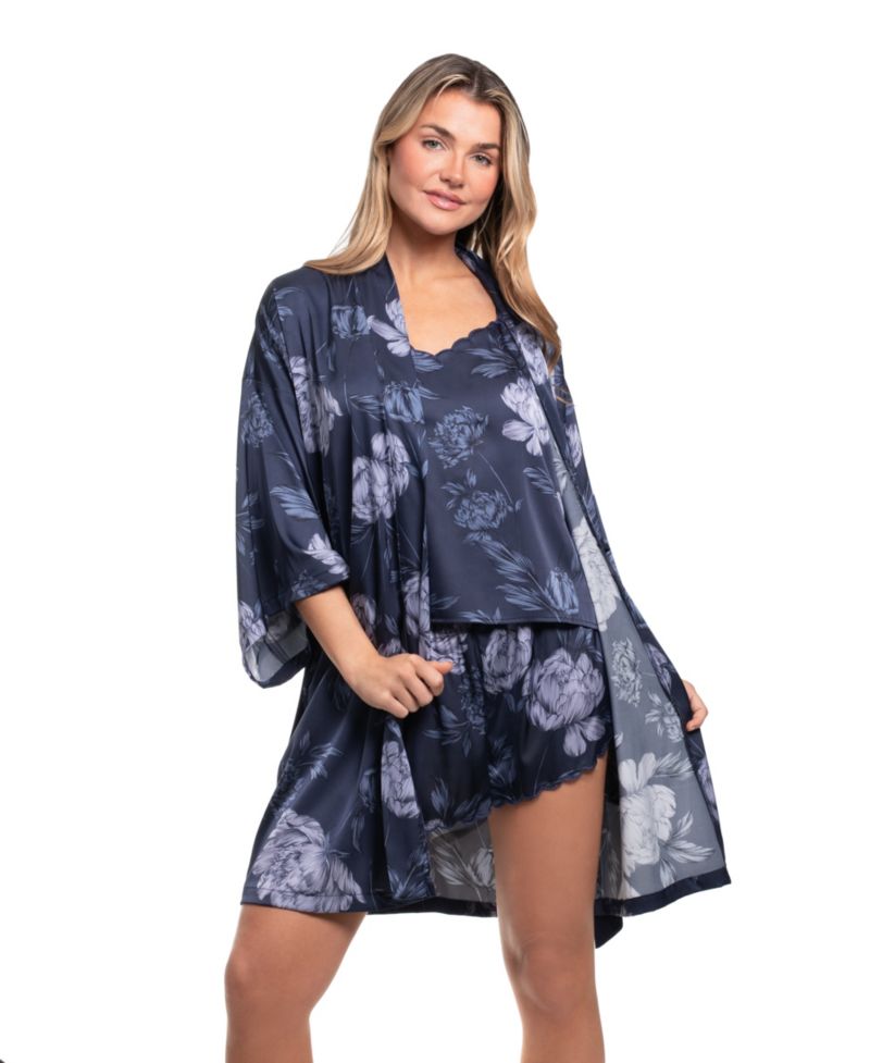 Women's Brighton Floral 3/4-Sleeve Satin Wrapper