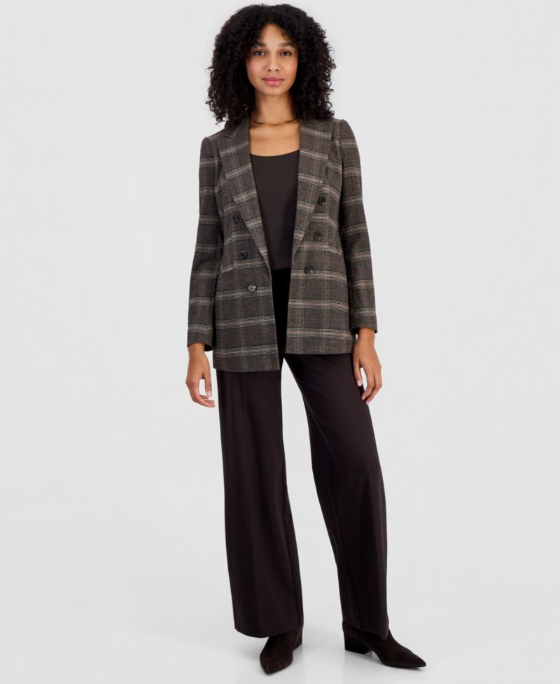 Women's Plaid Double-Breasted Blazer