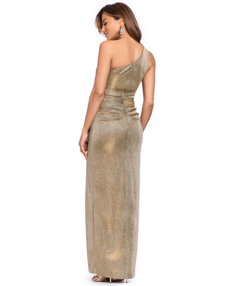 Women's Glitter One-Shoulder Front-Slit Gown