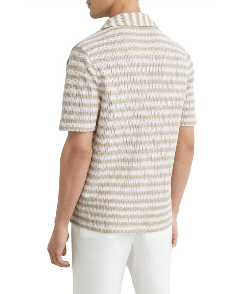Men's Island Stripe Crochet Cuban Shirt