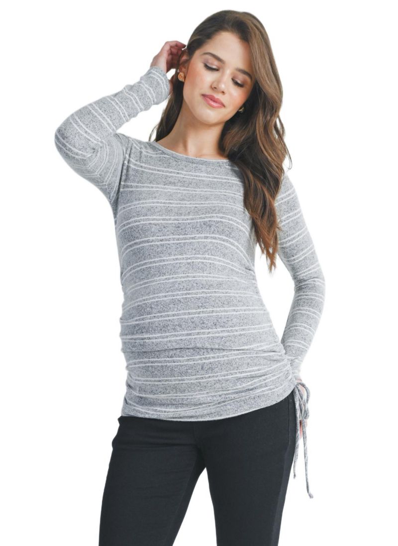 Maternity Striped Side Long Ruched Top