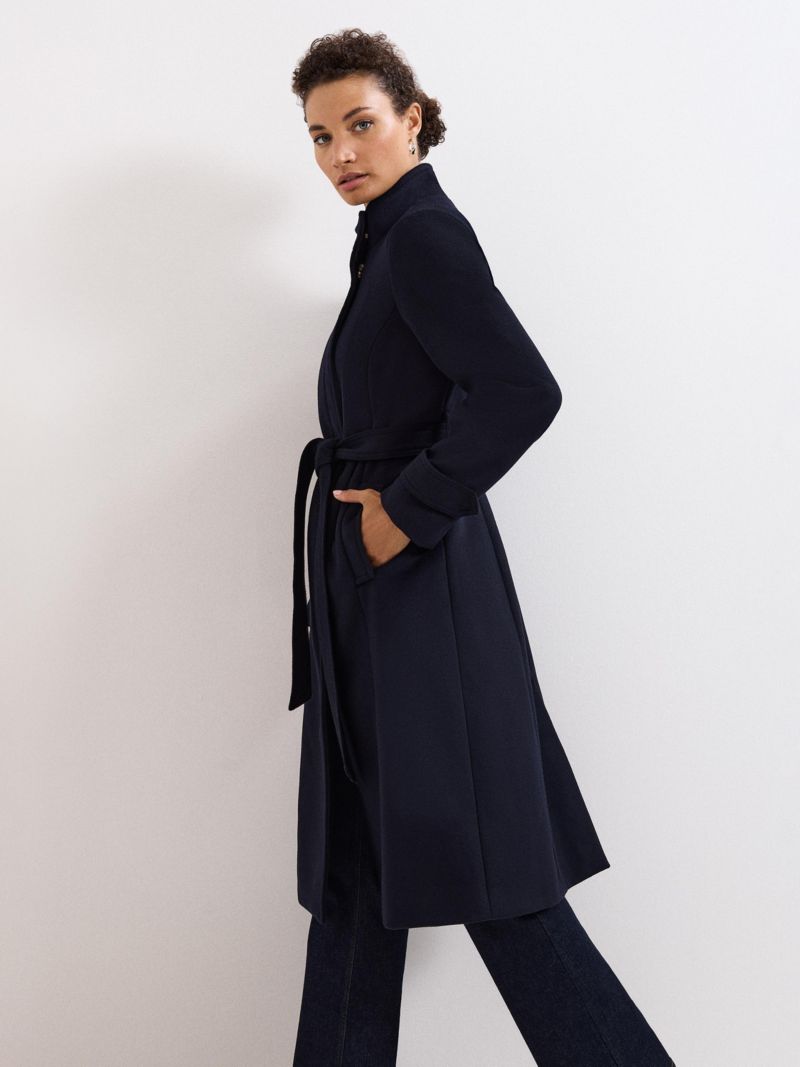 Women's Belted Funnel Collar Coat