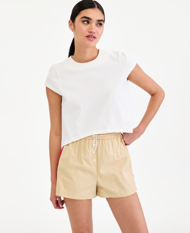 Women's High-Low Cotton Cap-Sleeve Top