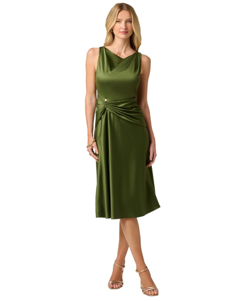 Women's Cowl Neck Draped A-Line Midi Dress